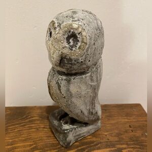 vintage mid century brutalist owl sculpture artist signed on bottom brown, cream